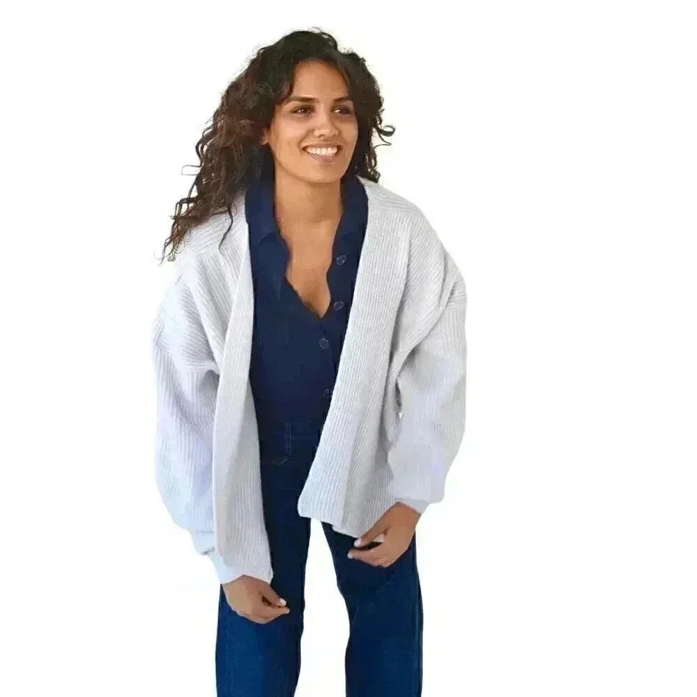 Cotton On Women's White Cotton Knit Open Front Cardigan Sweater